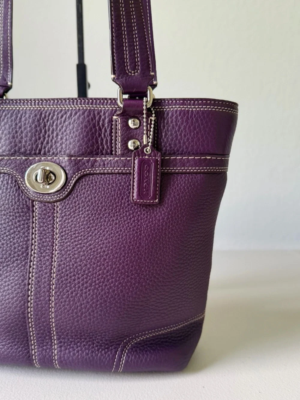 Coach Purple Hampton Y2k Pebbled Leather Tote Bag - Picture 6 of 14